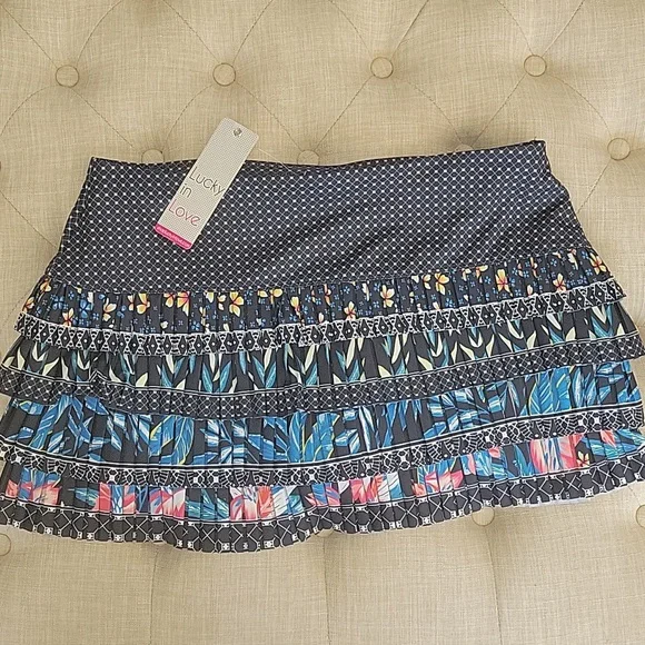 LUCKY IN LOVE skirt keeping it RIO Tennis Skort pleated skirt navy sz LARGE - Picture 3 of 7